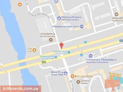 Billboard A in Dnipro (Dnipropetrovsk), 6х3  st. Donec'ke sose - st. Visoc'kogo, bila svitlofora, v napramku Kajdac'kogo mostu scheme