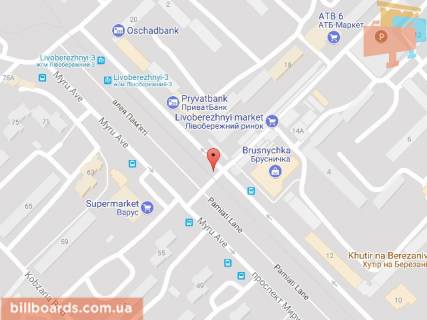 Billboard A in Dnipro (Dnipropetrovsk), 6х3  prosp. Miru - prov. Vil'nij (bila mag. Brusnicka) scheme