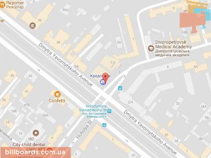 Citylight B in Dnipro (Dnipropetrovsk) Vernadskogo st. (byvs. Dzerzinskogo st.), 1-3 / Avornickogo av. (byvs. Marksa av.) scheme