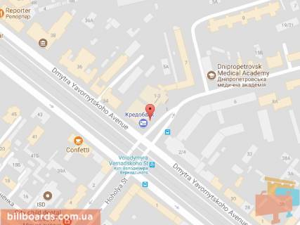 Citylight B in Dnipro (Dnipropetrovsk) Vernadskogo st. (byvs. Dzerzinskogo st.), 1-3 / Avornickogo av. (byvs. Marksa av.) scheme