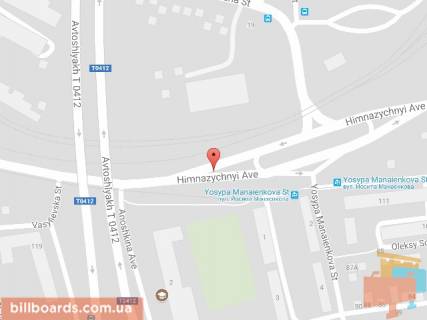 Billboard A in Kam'yanske (Dniprodzerzhinsk), 6х3  avtorozv'azka av. Gimnazicnij - st. Josipa Manaenkova - st. Vasil'evs'ka (na rozdil'nij smuzi), napramok z centru scheme