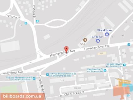 Billboard A in Kam'yanske (Dniprodzerzhinsk), 6х3  avtorozv'azka av. Gimnazicnij - st. Josipa Manaenkova - st. Vasil'evs'ka (na rozdil'nij smuzi), napramok do novogo mostu scheme