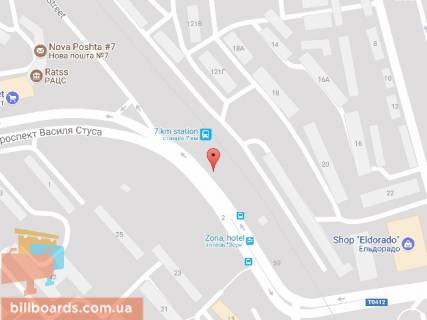 Billboard A in Kam'yanske (Dniprodzerzhinsk), 6х3  av. Vasila Stusa - st. Burhana (rajon z/d platformi), napramok do rajonu Ceremuski scheme