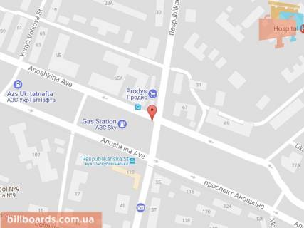 Billboard B in Kam'yanske (Dniprodzerzhinsk), 6х3  prosp. Anoskina - st. Respublikans'ka, ruh z centru scheme