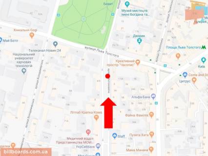 Cityscroll A in Kyiv, 1.8x1.2  Antonovica st. (kolis. Gor'kogo st.), 1, v storonu st. Tolstogo, parku Sevcenka scheme