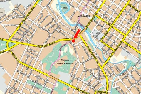 Billboard B in Kropyvnytskyi (Kirovograd) Soborna st. (kol. 50-ricca Zovtna st.) / Usakova st., supermarket "Kopilka", kinoteatr "Portal", gotel' "Turist" scheme