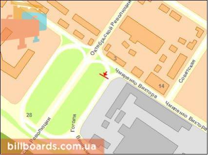 Billboard A in Kropyvnytskyi (Kirovograd) Cmilenko st. (kolis. Dzerzins'kogo st.) - Vinnicenko av. scheme