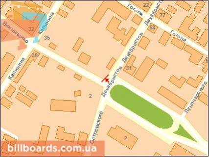 Billboard A in Kropyvnytskyi (Kirovograd) Dekabristiv st. - Vinnicenko av. scheme