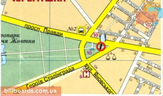 Billboard A in Kropyvnytskyi (Kirovograd), 3х6  st. Evgenia Tel'nova (pr-t.Pravdi) scheme