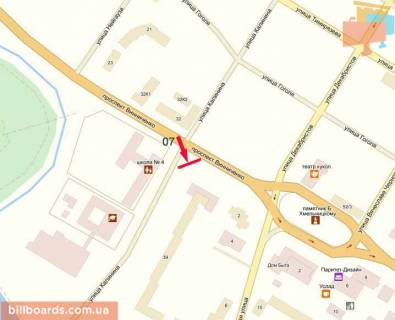 Billboard A in Kropyvnytskyi (Kirovograd), 3х6  pr-t Vinnicenko/st.Sul'ginih (Kalinina) scheme