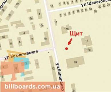 Billboard A in Krivy Rig Magistral'na st. (kolis. Kirilenko st.), 19 - Kokcetavs'ka st. scheme