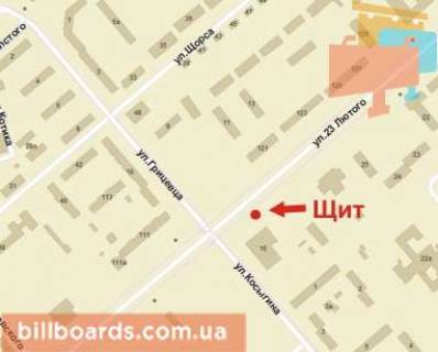 Billboard A in Krivy Rig Kolacevs'kogo st. (kolis. 20 Fevrala st.), 32a - Kemerovs'ka st. scheme