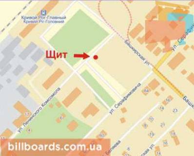 Billboard A in Krivy Rig Zaliznicnikiv st., 1 - Baskirs'ka st. scheme