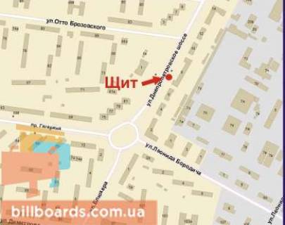 Billboard A in Krivy Rig Dnipropetrovs'ke sose st., 8 - Gagarina av. scheme