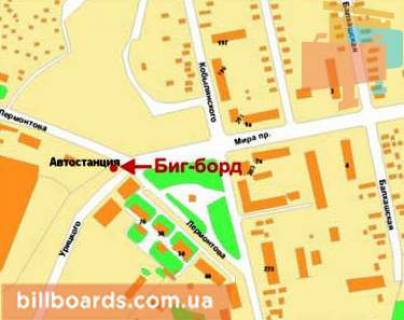 Billboard A in Krivy Rig Lermontova st., 42a - Starovokzal'na st. (kolis. Uric'kogo st.) scheme