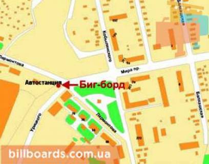 Billboard A in Krivy Rig Lermontova st., 42a - Starovokzal'na st. (kolis. Uric'kogo st.) scheme