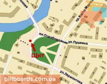 Billboard A in Krivy Rig Vizvolenna pl., 3 - Haritonova st. scheme