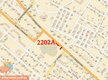 Billboard A in Lisichansk Sosuri st. (kolis. Sverdlova st.), 296, navproti, stadion "Sahtar" scheme