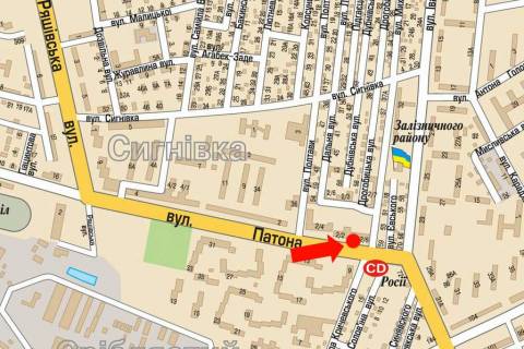 Billboard B in Lviv, 3x6  Patona st., 2/2 / Kricevs'kogo st., v bik Vigovs'kogo st. scheme