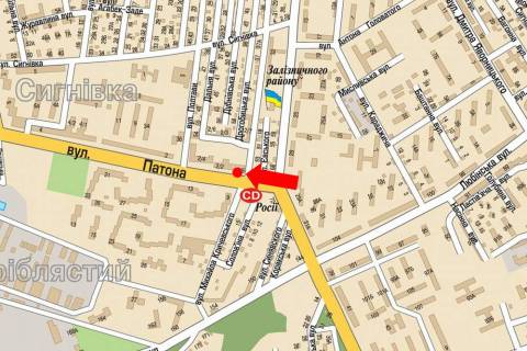 Billboard A in Lviv, 3x6  Patona st., 2/2 / Kricevs'kogo st., v bik Gorodoc'koi st. scheme