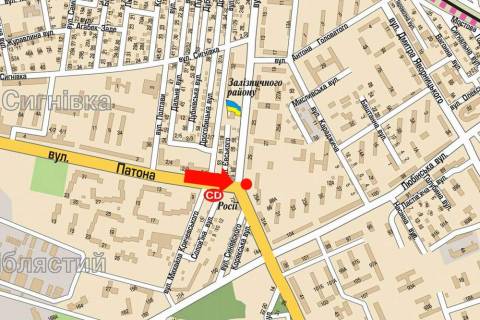 Billboard A in Lviv, 3x6  Vigovs'kogo st., 29 / Patona st. scheme
