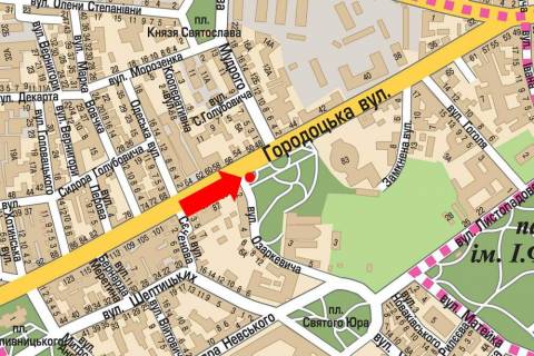 Citylight A in Lviv, 1.8x1.2  Gorodoc'ka st., 52 / Ozarkevica st., v centr scheme