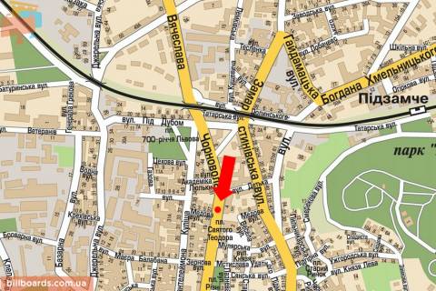 Cityscroll A in Lviv, 1.8x1.2  Cornovola av. / Medova st., rozdil'nik, bila klubu "Malevych", v centr scheme