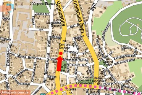 Cityscroll A in Lviv, 1.8x1.2  Cornovola av., 11, rozdil'nik, bila restoranu "Kumpel'", z centru scheme