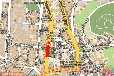 Cityscroll A in Lviv, 1.8x1.2  Cornovola av., 11, rozdil'nik, bila restoranu "Kumpel'", z centru scheme