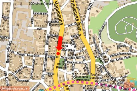Cityscroll A in Lviv, 1.8x1.2  Cornovola av., 9 / Zernova st., rozdil'nik, bila gotelu "L'viv", na svitlofori, v centr scheme