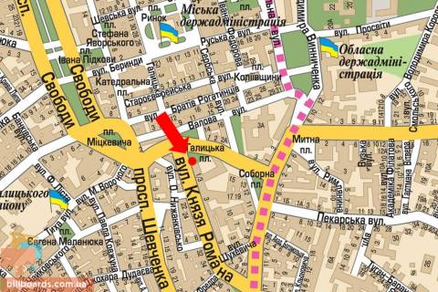 Citylight B in Lviv, 1.8x1.2  Galic'ka pl. / Knaza Romana st. scheme