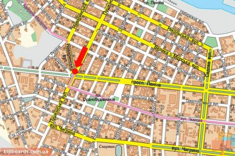 Prismatron, Prism A in Mykolaiv, 3x6  Puskins'ka st. / Navarins'ka st. / Central'nij av. (kol. Lenina av.), Puskins'ke kil'ce - 62401 scheme