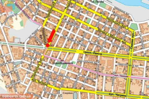 Prismatron, Prism A in Mykolaiv, 3x6  Puskins'ka st. / Navarins'ka st. / Central'nij av. (kol. Lenina av.), Puskins'ke kil'ce - 62402 scheme