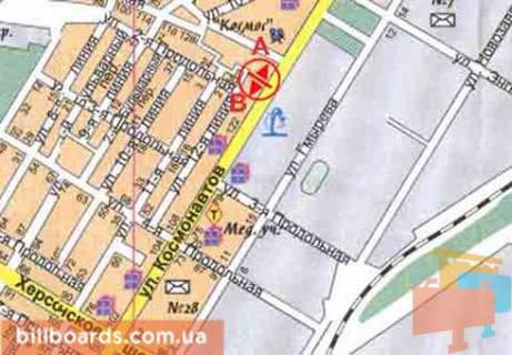 Billboard  in Mykolaiv Kosmonavtov st., naprotiv avtosalona "Fiat", banka "PUMB", v storonu Hersonskogo sosse scheme