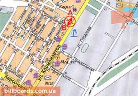 Billboard  in Mykolaiv Kosmonavtov st., naprotiv avtosalona "Fiat", banka "PUMB", v storonu Bastanskogo sosse scheme