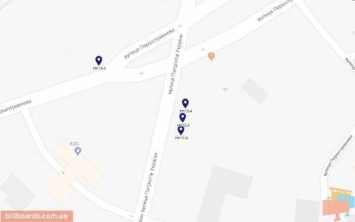 Billboard A in Nikopol, 6х3  st.Persotravneva - st.Patriotiv Ukraini (3), napramok ruhu do staroi castini mista, rajonnoi likarni, viizdu z mista scheme