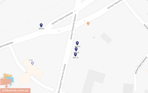 Billboard A in Nikopol, 6х3  st.Persotravneva - st.Patriotiv Ukraini (1), napramok ruhu do staroi castini mista, rajonnoi likarni, viizdu z mista scheme