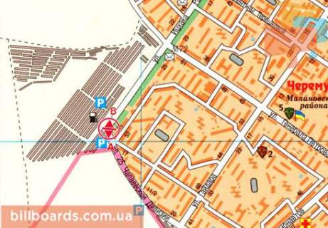 Billboard B in Odessa, 3x6  Inglezi st. (25-oi Capaevs'koi Divizii st.) - Ichaka Rabina st., 53 scheme