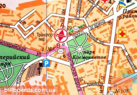 Prismatron, Prism  in Odessa Srednefontanskaa st., 34 / Gagarina av., vozle supermarketa "Virtus", parka Kosmonavtov, iz centra (flazok) - 80621 scheme