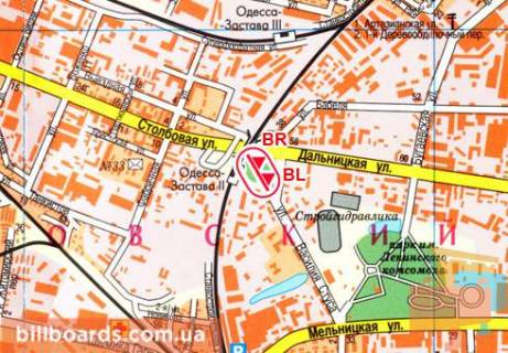 Billboard B in Odessa, 3x6  Stovpova st. - Dal'nic'ka st. scheme