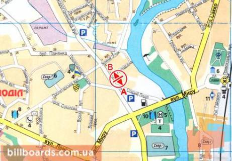 Billboard  in Poltava Pananka st. / Staryj Podol st., vozle supermarketa "ATB" scheme