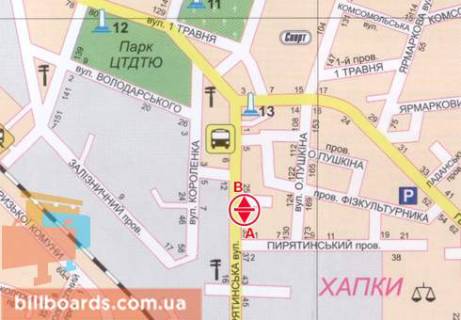 Billboard A in Pryluky, 3x6  Piratins'ka st., 27 scheme