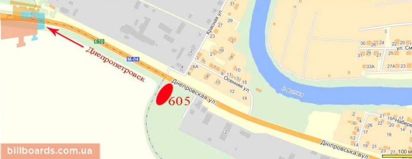 Billboard  in Pavlograd Dneprovskaa st., 2 / Osennaa st. scheme