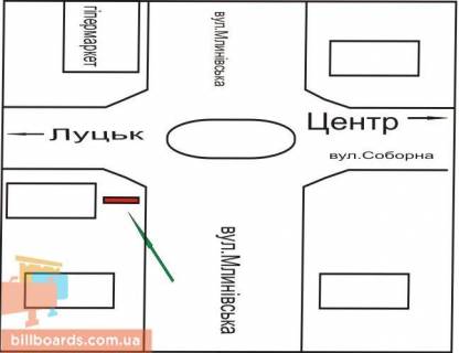 Billboard B in Rivne Mlinova st. - Soborna st. scheme