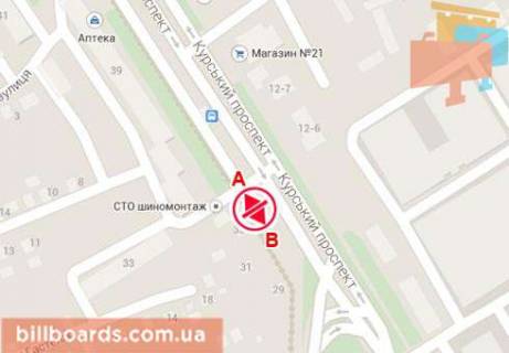 Billboard  in Sumi Kurskij av., 29 / Remeslennaa st., v centr scheme