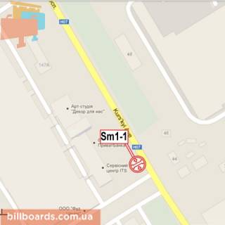 Billboard A in Sumi Kurs'kij av., 147 - Kovpaka st., viizd z mista scheme