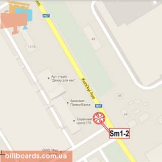 Billboard B in Sumi Kurs'kij av., 147 - Kovpaka st., viizd z mista scheme