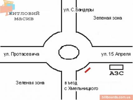Billboard A in Ternopil Zbaraz'ke sosse- Banderi av. - Pidvolocis'k sose scheme