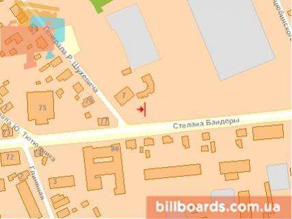 Billboard B in Ternopil Banderi av. - Suhevica st., pravij scheme