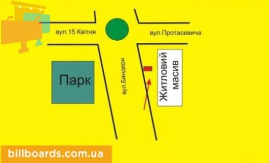 Billboard A in Ternopil Bandery av., vozle Privatbanka, v storonu Protasevica st. scheme